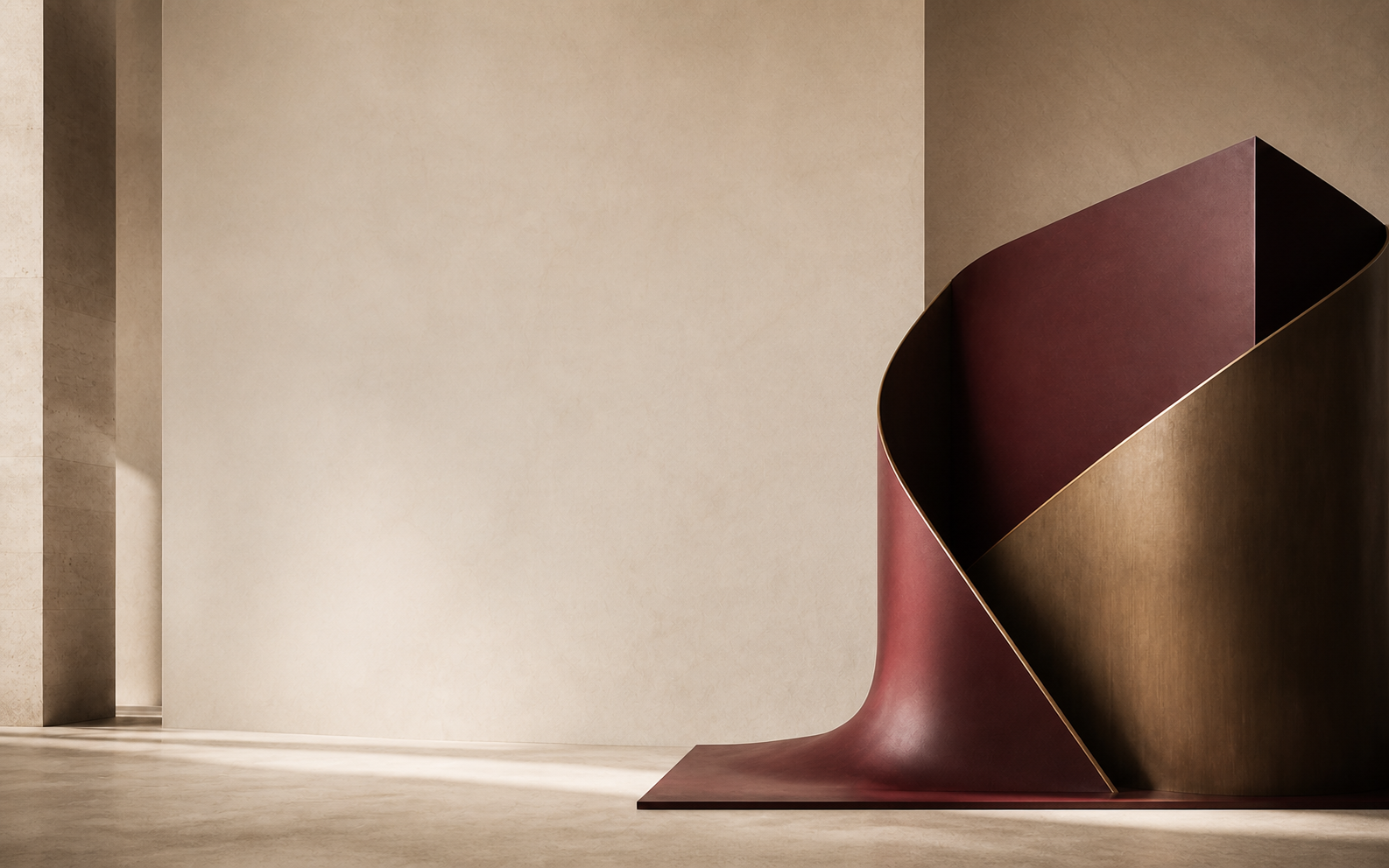 An abstract architectural sculpture in bronze and ivory
